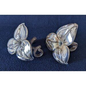 VTG C. 1980 2 Art Glass Paperweight Handblown Decor Swirl Lily Flower Gray 5*4"